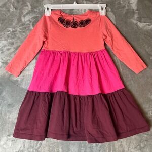 Hanna Andersson Girls Tiered Dress Coral Pink Burgundy Flowers Size 100